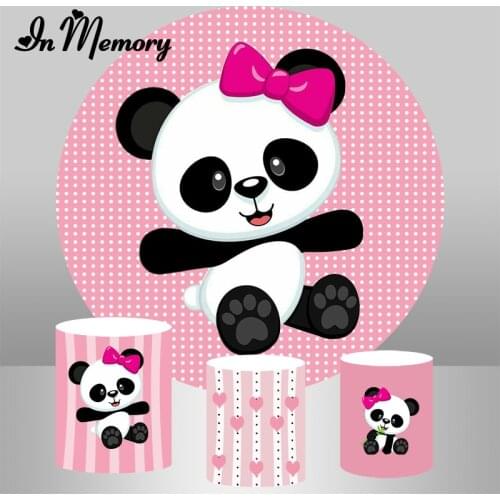 InMemory Round Pink Panda Backdrops Circle Cut Girls Newborn Baby Shower 1st Birthday Party Photography Backgrounds Custom