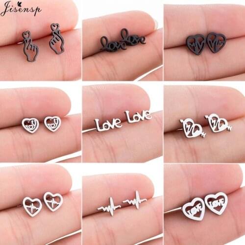 Jisensp Fashion Stainless Steel Heartbeat Exquisite Earrings Unique Style Electrocardiogram Stud Earrings Womens Fine 2020 Gift