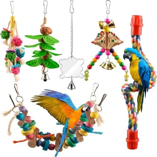 6pcs Bird Swing Toys Parrot Canary Swing Chewing Toys Hanging Perches with Bells Parakeets Swing Chewing Toys