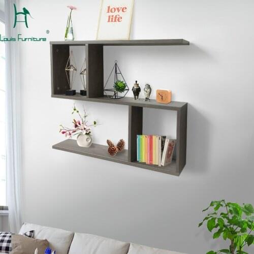 Louis Fashion Bookcases Wall Shelves Walnut Wood Walls Bedroom Hangs