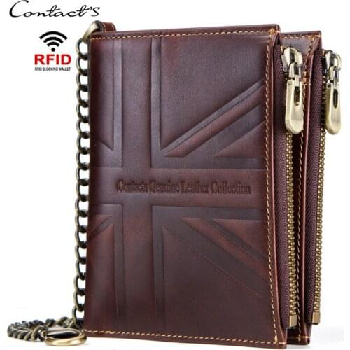 Mens Leather Wallet Retro Cowhide Double Zipper Coin Purse RFID Anti-theft Brush Short Leather Mens Wallet Card Holder