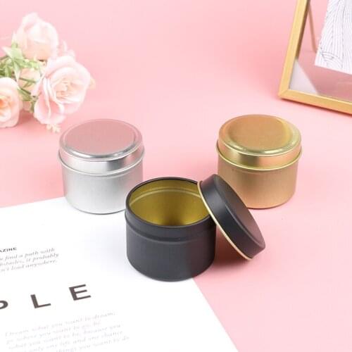Round 2Oz Round Metal Tin Box Candle Tin Black Gold Silver Jar Storage Empty Pot Plain Screw Top Cans Cream Cosmetic Container