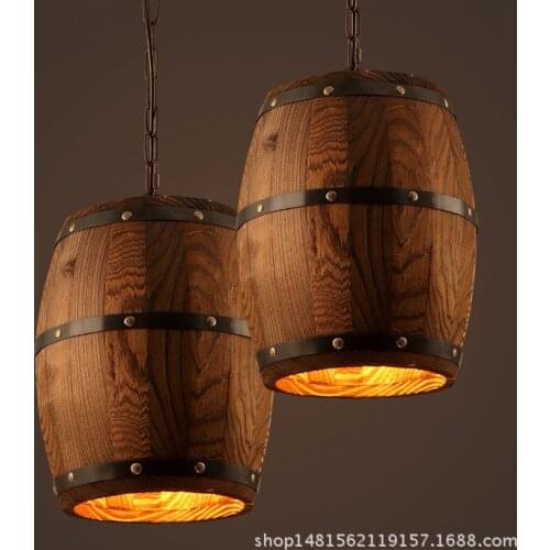 Loft American village wooden Wine barrel pendant light barrel bucket dining room bedroom E27 Fixture hanging lighting