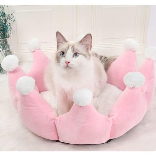 Cute Crown Shape for Pet Cat Dog Bed Short Plush Puppy Sofa Mat Cushion Anti-Slip Particles Bottom Winter Warm Soft Pet House