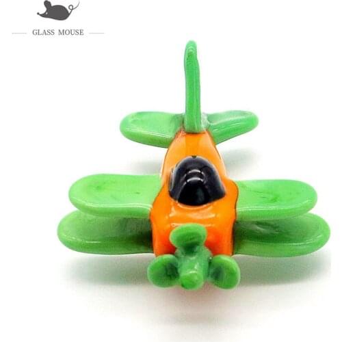 Miniature Handmade Glass Figurines Cute Vivid Green Simulation Airplane Model Ornaments Collection Festival Gifts For Children