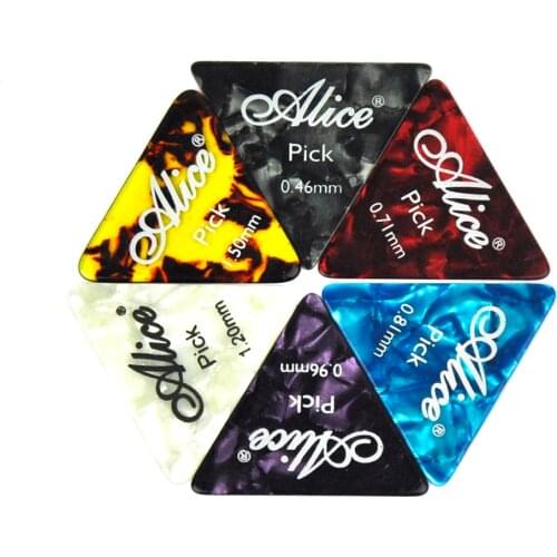 Lots of 100pcs Alice AP-L Celluloid Sharpe Triangle Guitar Picks Plectrums 6 Thickness Assorted