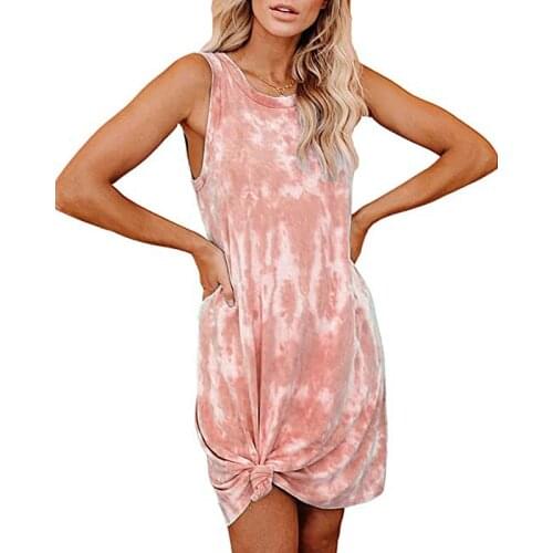Fashion T Shirt Dress Women Summer Sleeveless Off Shoulder Loose mini Dress Elegant Ladies Tie-Dye Dresses Streetwear