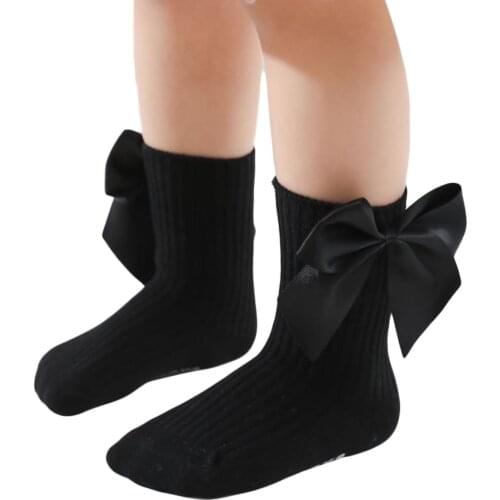 Newborn Baby Girls Solid Bow Knot Socks Non-Slip Ribbed Infant Toddler Spring Autumn Cute Socks 0-3T
