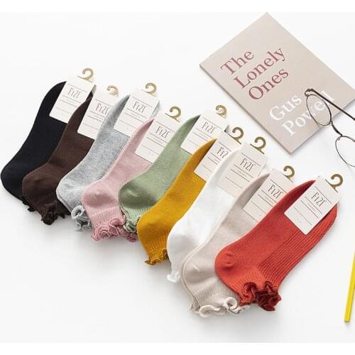 Frilly Socks Women Lace Ruffle Socks Pack 4 Pair Cute Kawaii Harajuku Woman Sock Skarpetki Girl Korean Ankle Soks Set Solid