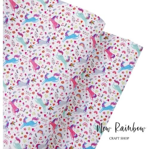 New Rainbow 30x138cm/Roll Childish With Unicorn Printed Faux Leatherette, Perfect For Kids Design DIY Crafts, Bows, Accessories