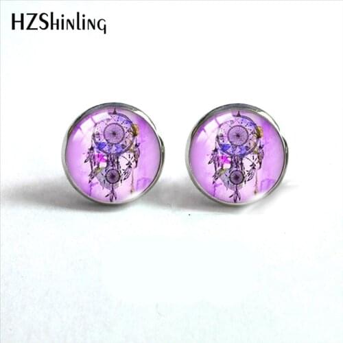 2020 New Dreamcatcher Stud Earring Dream Catcher Feathers Earrings Handmade Round Glass Dome Art Photo Jewelry