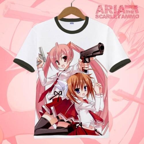 New Hidan no Aria Cosplay t-shirt Anime aria the scarlet ammo T shirt Casual Men student cotton tops