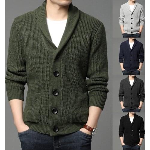 2021 Autumn Winter Mens Sweater Coat Casual Sweater Jackets Men Knitted Thick Coat Warm Solid Color Knitwear Cardigan Sweater