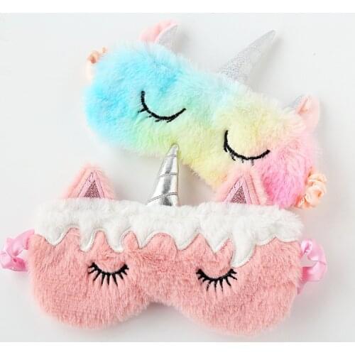 Rainbow color 3D Cartoon Unicorn Eyeshade Relax Mask Kawaii Soft Toy Eye Mask Sleeping Mask Plush Eye Shade Cover Hot sale