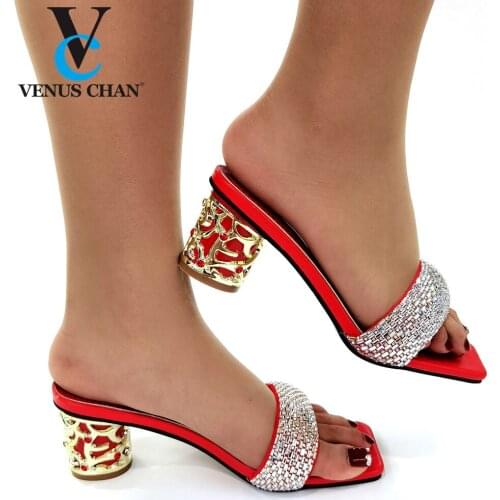 Fashion PU Leather High Heel Sandals Woman Peep Toe Square High Heels Ladies Sandals Shoes High Quality African Wedding Shoes