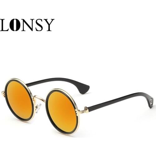 LONSY Retro Classic Vintage Metal Round Sunglasses Men Women Fashion Brand Designer Sun Glasses For Female Mirror Oculos De Sol