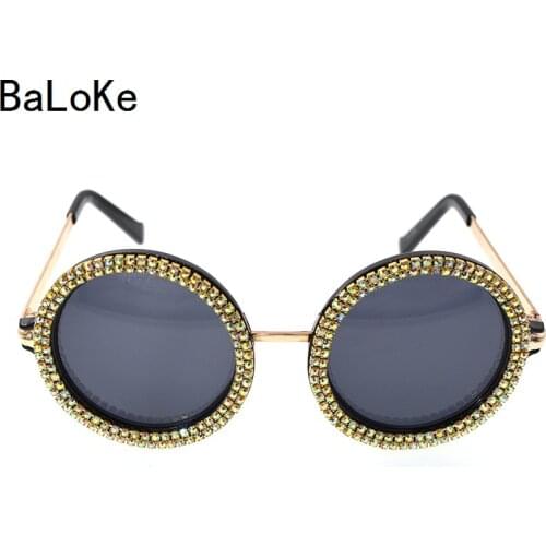 Fashion sunglass women crystal shining oversize baroque sunglasses black frame big round sunglasses beach outdoor accessories