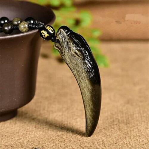 Genuine Natural Gold Obsidian Gold Flash Light Pendant Gemstone Trendy Spike Carving 41mm 61mm Necklace Drop Shipping AAAAA
