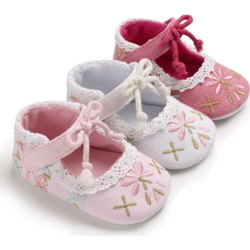 Embroidery Flowers Newborn Baby Shoes Cotton Bowknot Baby Girl Shoes Summer Autumn Princess Toddler Infant First Walkers Shoes