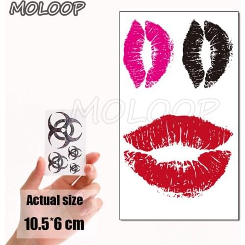 Water Transfer Tattoo Sexy Black Lips Print Tattoo Body Art Waterproof Temporary Fake Flash Tattoo for Man Woman 10.5*6cm