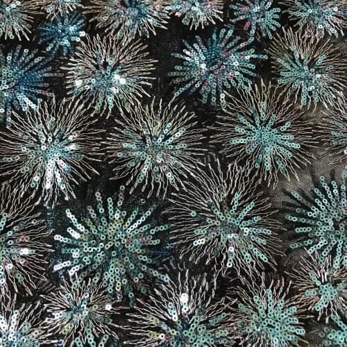 New design green high quality african organza lace fabric for wedding dress blue Color,wholesale Sequins Lace Fabric X18791