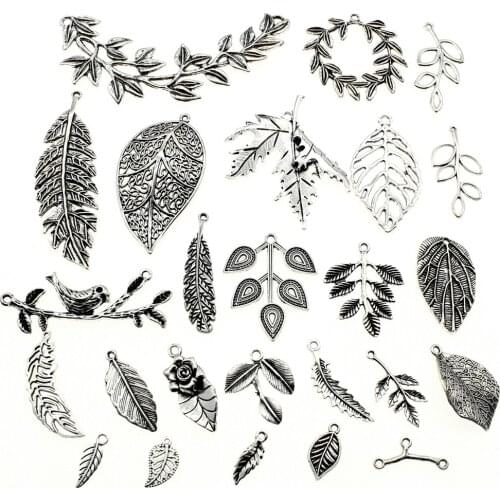 WYSIWYG 40g Antique Silver Color Zinc Alloy Random Mix Styles Leaf And Branch Charms DIY Handmade Craft For Jewelry Making