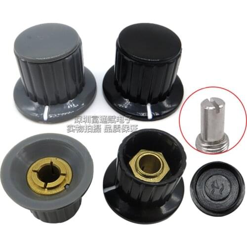 10pcs Potentiometer Plastic knob Cap KYP25-18-6J Band Switch Universal Round D-shaped shaft Black and gray