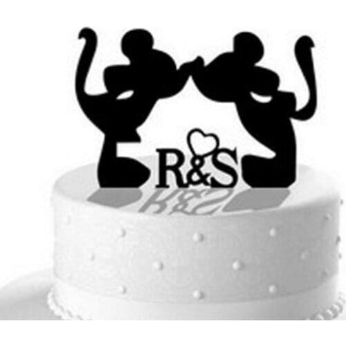 100pcs/lot Creative Cartoon Mr & Mrs Mouse design Acrylic Wedding inserted card Wedding Cake Topper Party Cake Decorations