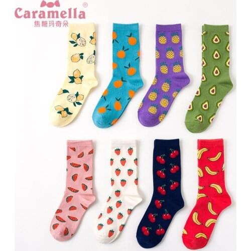 Caramella Brand Harajuku Socks Woman Cotton Colorful Socks Cozy Funny Fruit Pattern Japanese Sweet Long Socks носки 3 Pairs/Lot