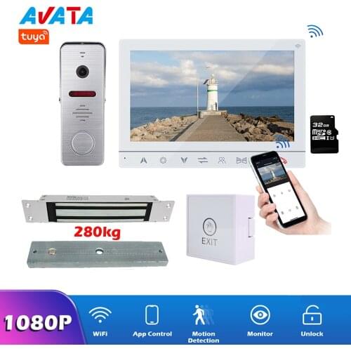 TUYA 1080P 7 Inch Wireless Wifi Smart Video DoorPhone Intercom System With Magnetic Lock 280KG With 3A Power Source Touch EXIT