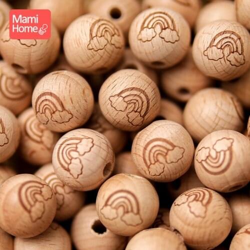 10pc 16mm Beech Round Beads Teether Printing Wood Beads Diy Bracelet For Newborn Baby Teething Necklace Accessorie Wholesale