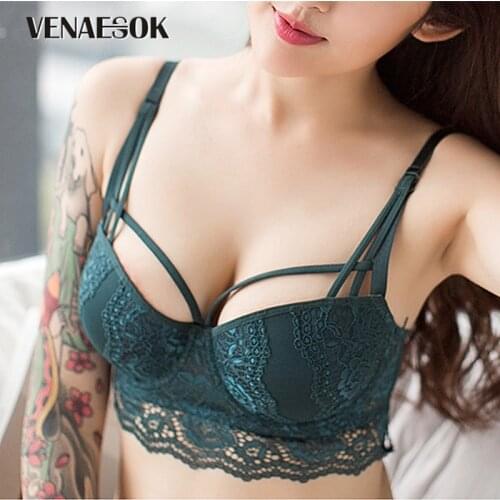 New Top Sexy Bra Green Brassiere 32 34 36 38 Size Underwear Cotton Thick Women Bras Lace Lingerie Embroidery Push-up Bra Green