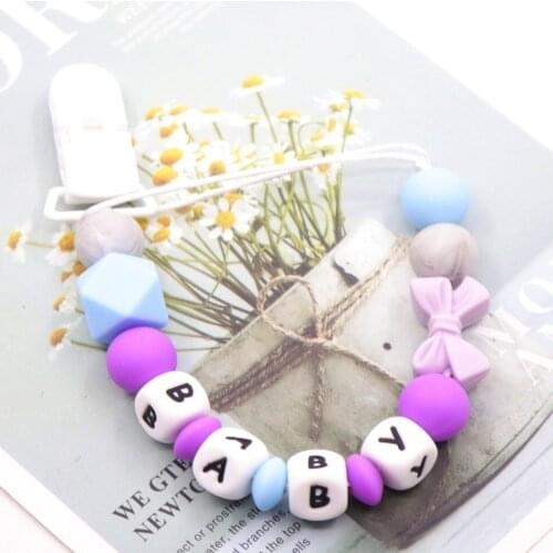 Personalized Name Silicone teething pacifier clips with Safe ABS beads Silicone pacifier chain Holder For Nipples baby chew toys