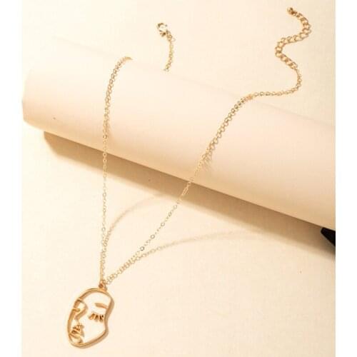1Pcs Personality Human Face Pendant Necklace For Women Charms Gold Color Alloy Metal Geometric Sweater Chain Jewelry