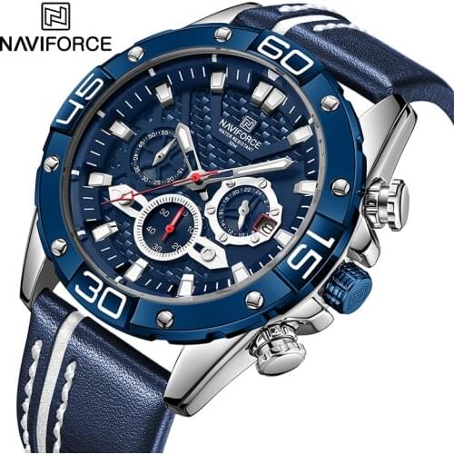 NAVIFORCE Luxury Fashion Leather Male Watch Sport Waterproof Chronograph Watch for Men Quartz Date Wrist Watch Relogio Masculino