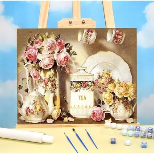 Flower Coloring By Numbers Painting Complete Kit Acrylic Paints 40*50 Paiting By Numbers Paintings For Kids Art