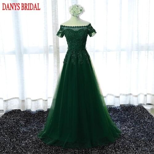 Long Green Prom Dresses Beaded Women Evening Party Dresses for Graduation Dresses vestidos de formatura