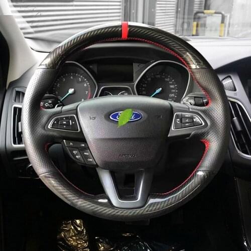 For Ford New Edge Mondeo Kuga Everest Raptor Hand-Stitched Suede Leather Carbon Fiber Car Steering Wheel Cover car accessories