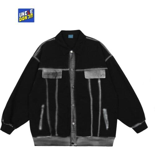 UNCLEDONMJM Painted denim jacket HIP HOP jean jacket women denim jackets mens fashion denim jacket distressed men clothing WT16