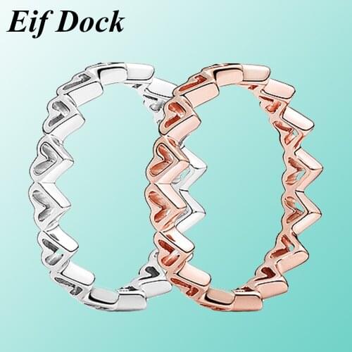Eif Dock Hight Quality Freehand Heart Finger Ring for Girl, Women Stackable Silver Color Ring Hollow Hearts Trendy Party Jewelry