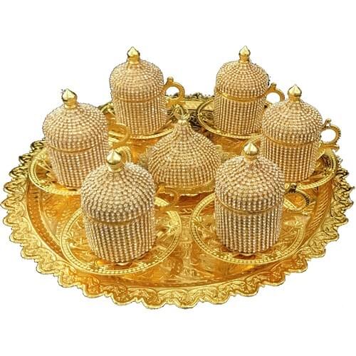 Swaroski Stone Gold 6'Lı Turkish Coffee Cup Pad Elegant Design
