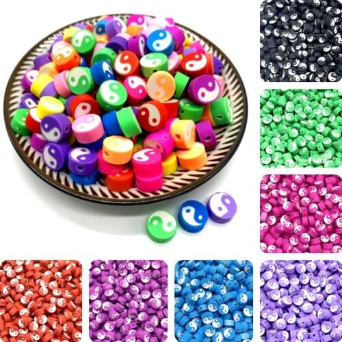 30pcs/Lot 10mm Tai Chi Clay Beads Oval Shape Clay Spacer Beads For Jewelry Making DIY Bracelet Necklace Earrings Accessories