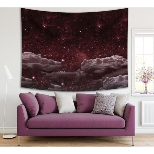 Tapestry Glowing Stars and Dramatic Clouds Mesmerizing Midnight Sky Scenery Cloudscape Illustration Brown Gray