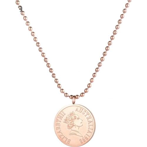 Rose Gold Color Round Coin Pendant Necklace For Women Simple Portrait Charm Necklace Dainty Gifts N18236