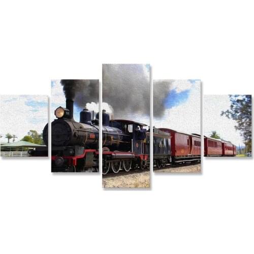 Canvas Painting Steam Train 5 Panel Posters and Prints Decorative Picture Paintings for Living Room Wall