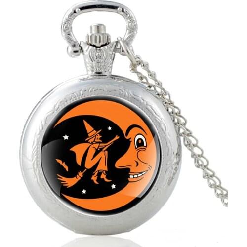 Classic Moon And Witch Design Vintage Quartz Pocket Watch Men Women Unique Pendant Necklace Hours Clock Gifts