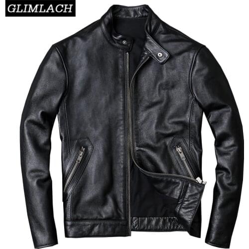 100% Cowhide Jackets Men Large Size 4XL Luxury Genuine Real Cow Leather Jacket Men Motorcycle Black High Quality Slim Short Coat