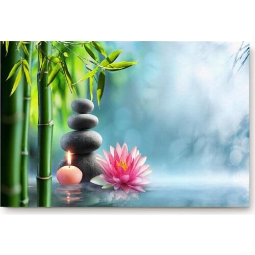 Lotus Bamboo Stones Candle Spa Zen Blue Bath Rugs Non-Slip Doormat Door Mat Bathroom Accessories