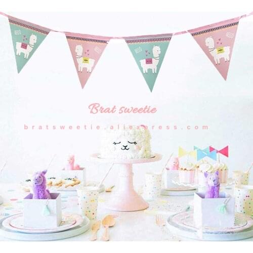Mexican Fiesta Alpaca Flag Banners Cute Animal Llama Pennant Buntings Kids Birthday Party Decorations Supplies