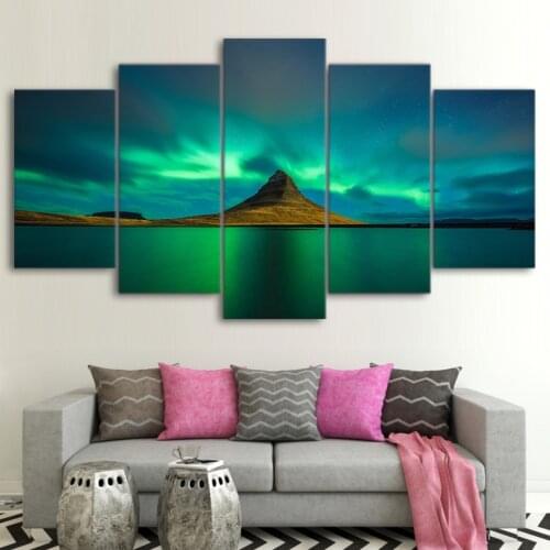 5 Pieces Iceland Aurora Paintings Modular HD Prints Volcano Poster Canvas Wall Art Pictures Home Decor For Living Room